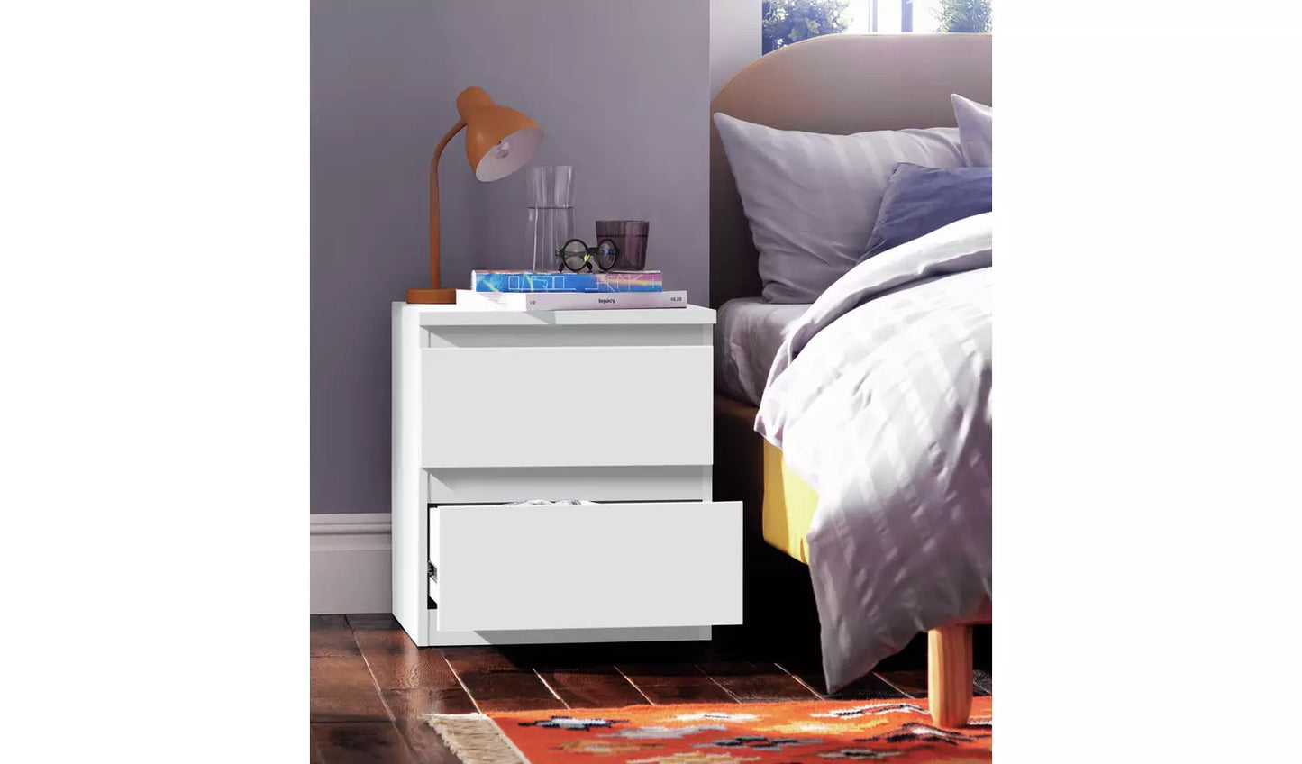 Assembled Jenson 2 Drawer Bedside Table - Matte White