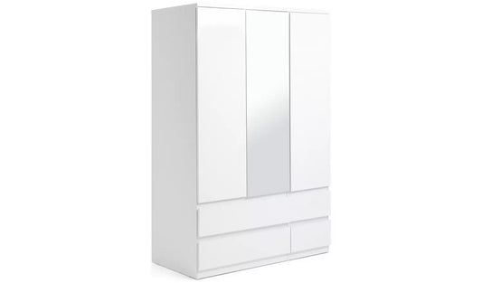 Jenson 3 Door 4 Drawer Mirror Wardrobe - White Gloss