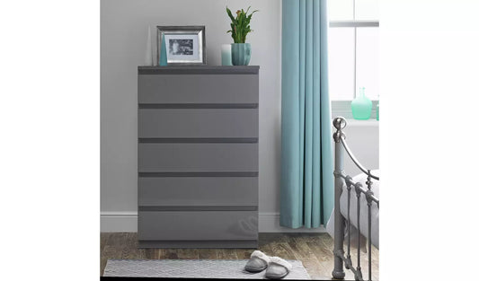 Assembled Jenson 5 Drawer Chest - Grey Gloss