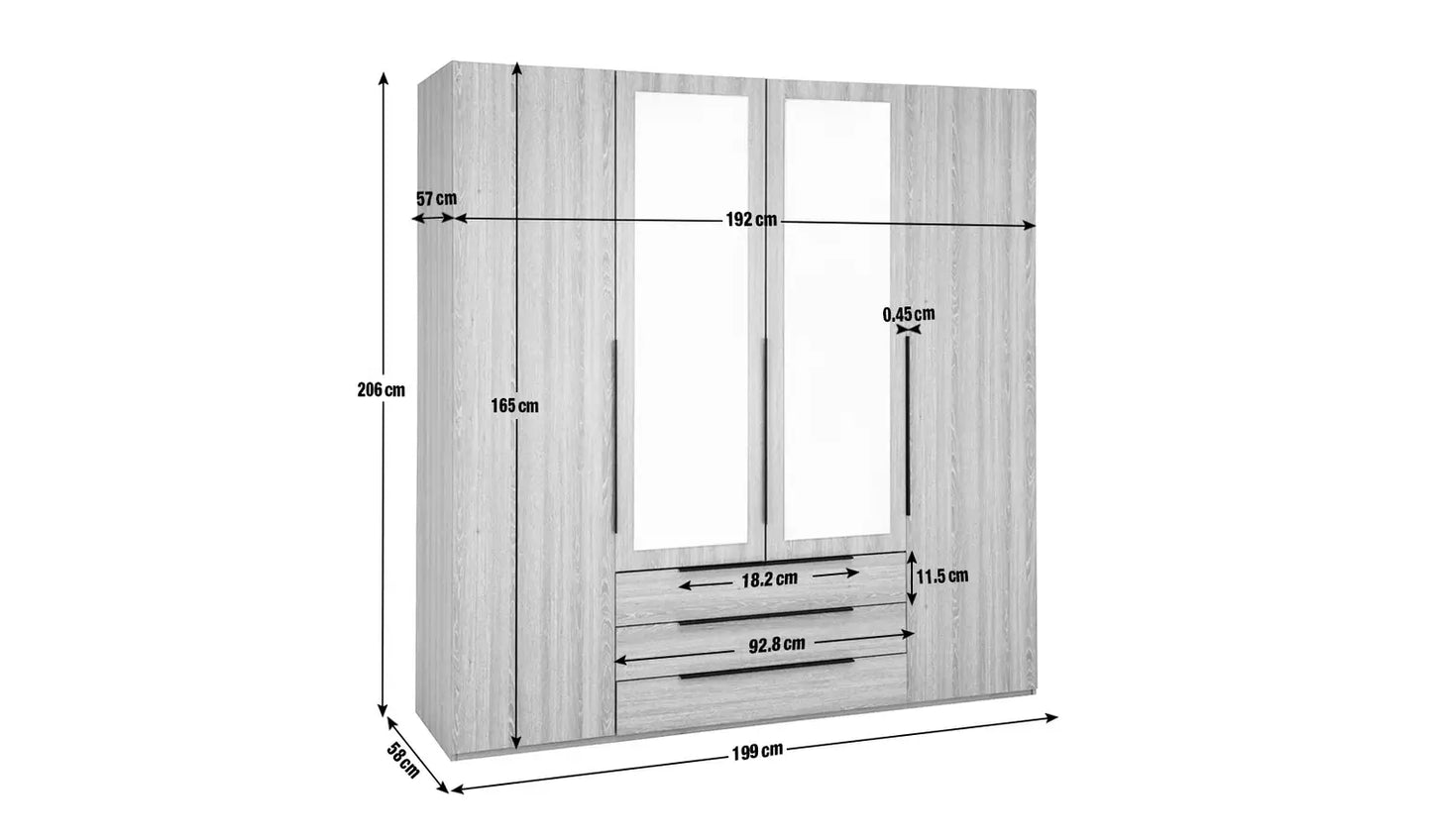 Hallingford 4 Door 3 Drawer Wardrobe - Grey Oak