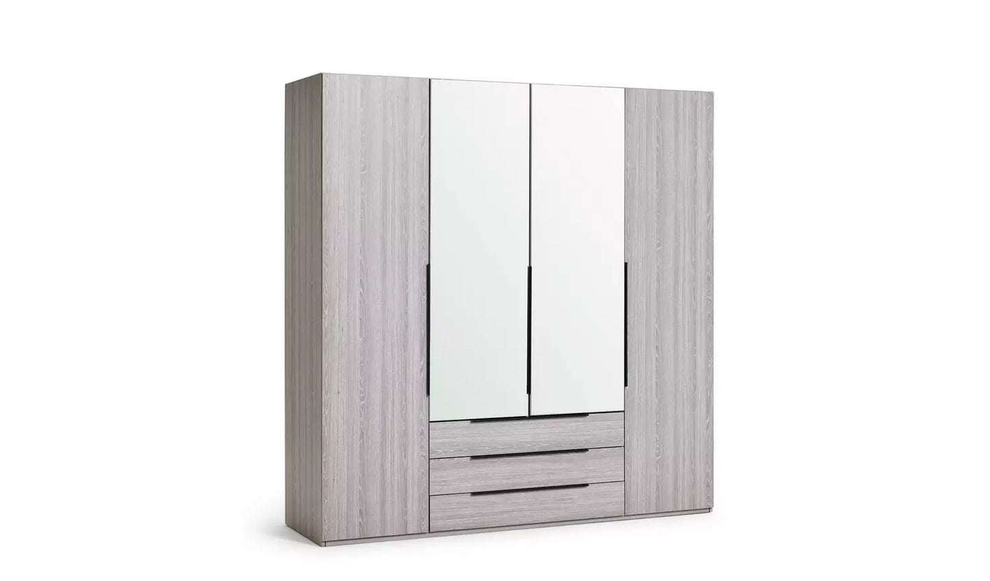 Hallingford 4 Door 3 Drawer Wardrobe - Grey Oak