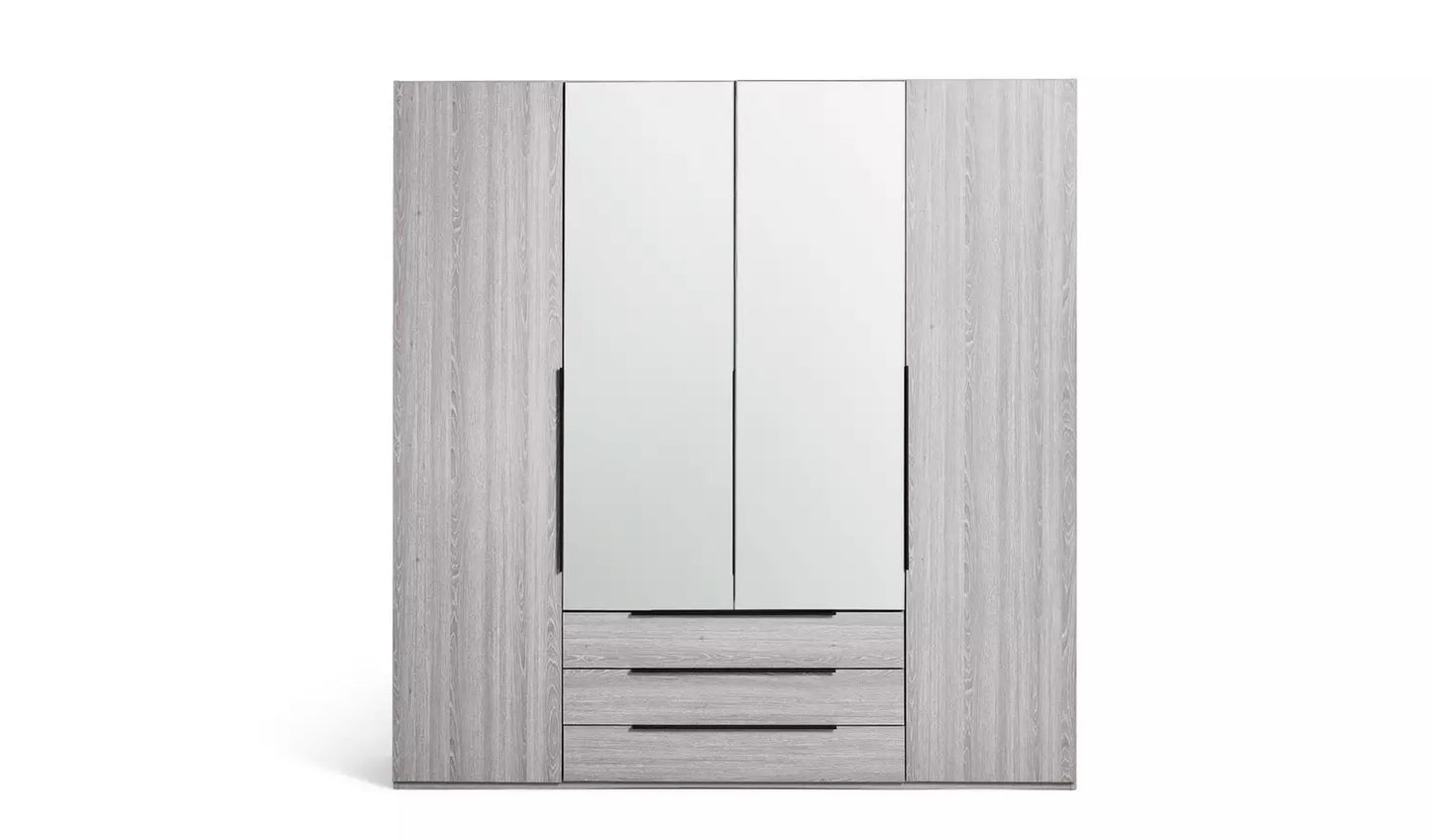 Hallingford 4 Door 3 Drawer Wardrobe - Grey Oak