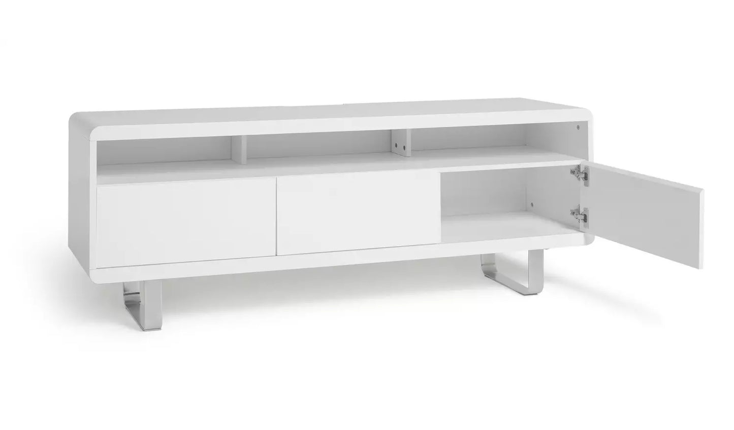 Sleigh 2 Door 1 Drawer TV Unit - White Gloss