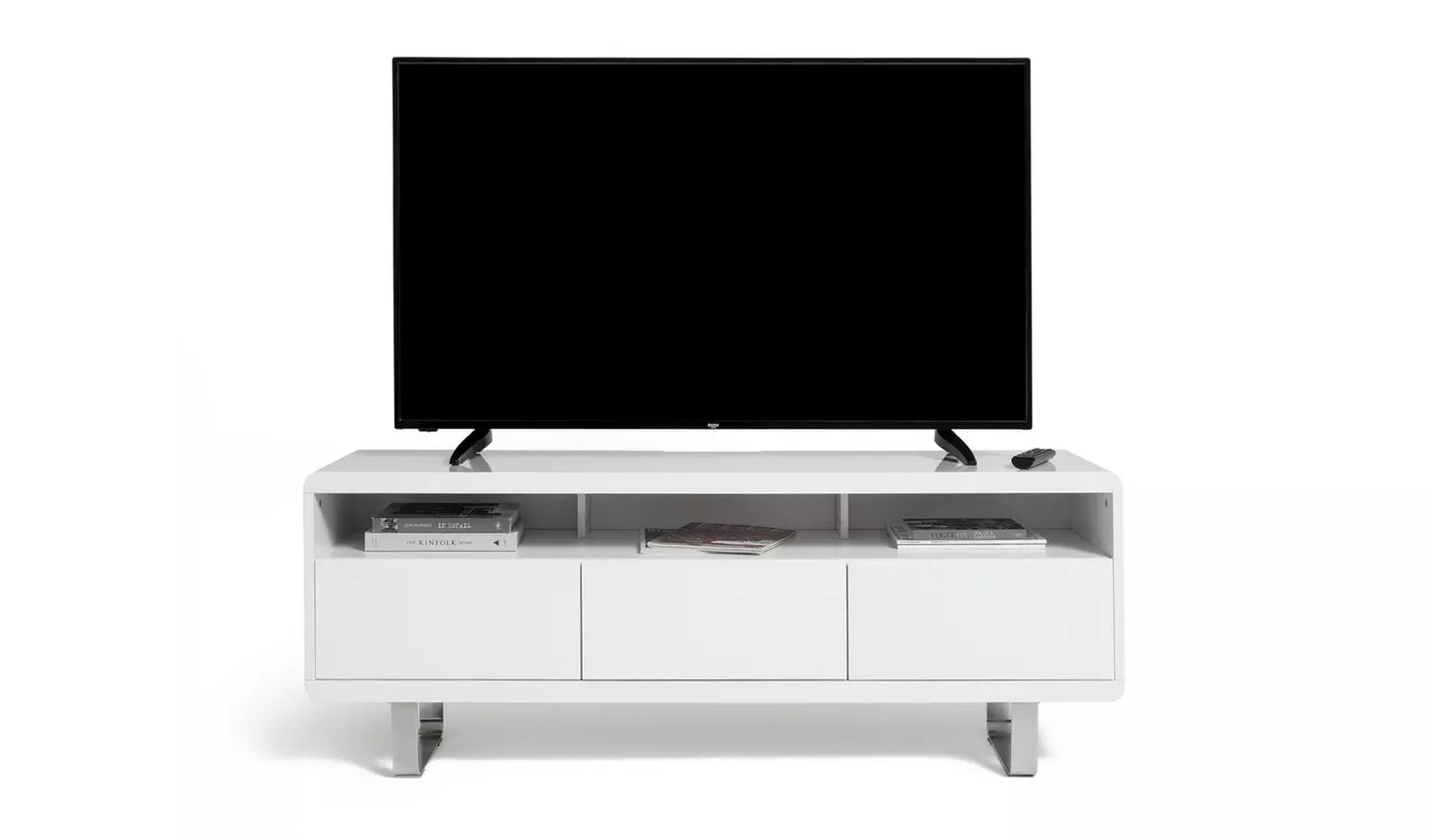 Sleigh 2 Door 1 Drawer TV Unit - White Gloss