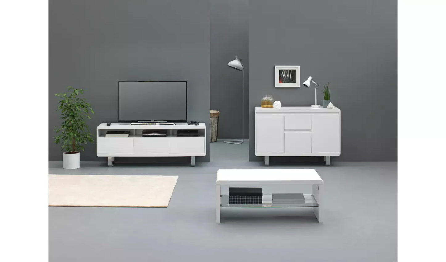 Sleigh 2 Door 1 Drawer TV Unit - White Gloss