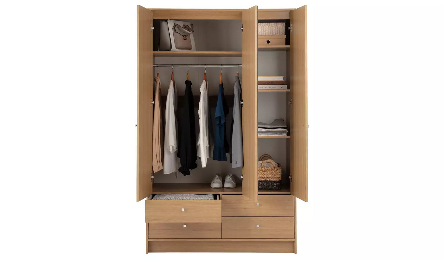 Malibu 3 Door 4 Drawer Mirror Wardrobe - Oak Effect