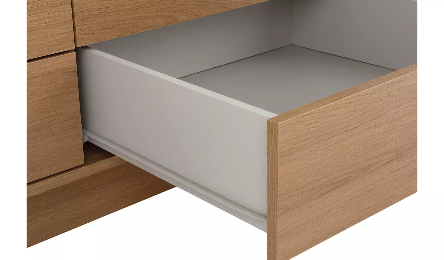 Malibu 3 Door 4 Drawer Mirror Wardrobe - Oak Effect