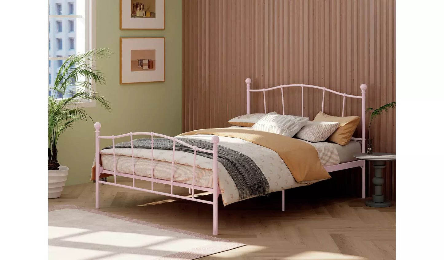 Fleur Small Double Metal Bed Frame - Pink