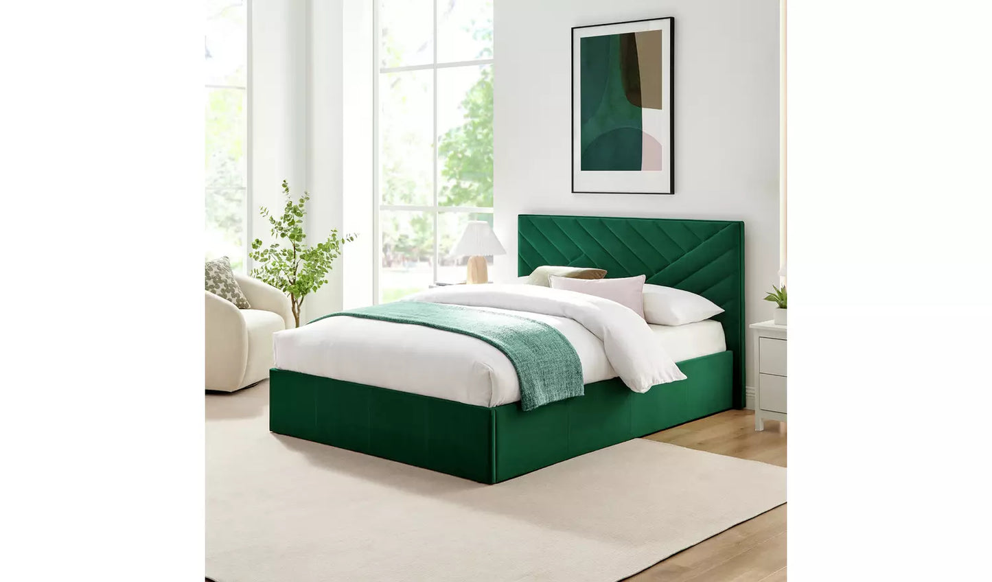 Luca Small Double End Lift Ottoman Bed - Green