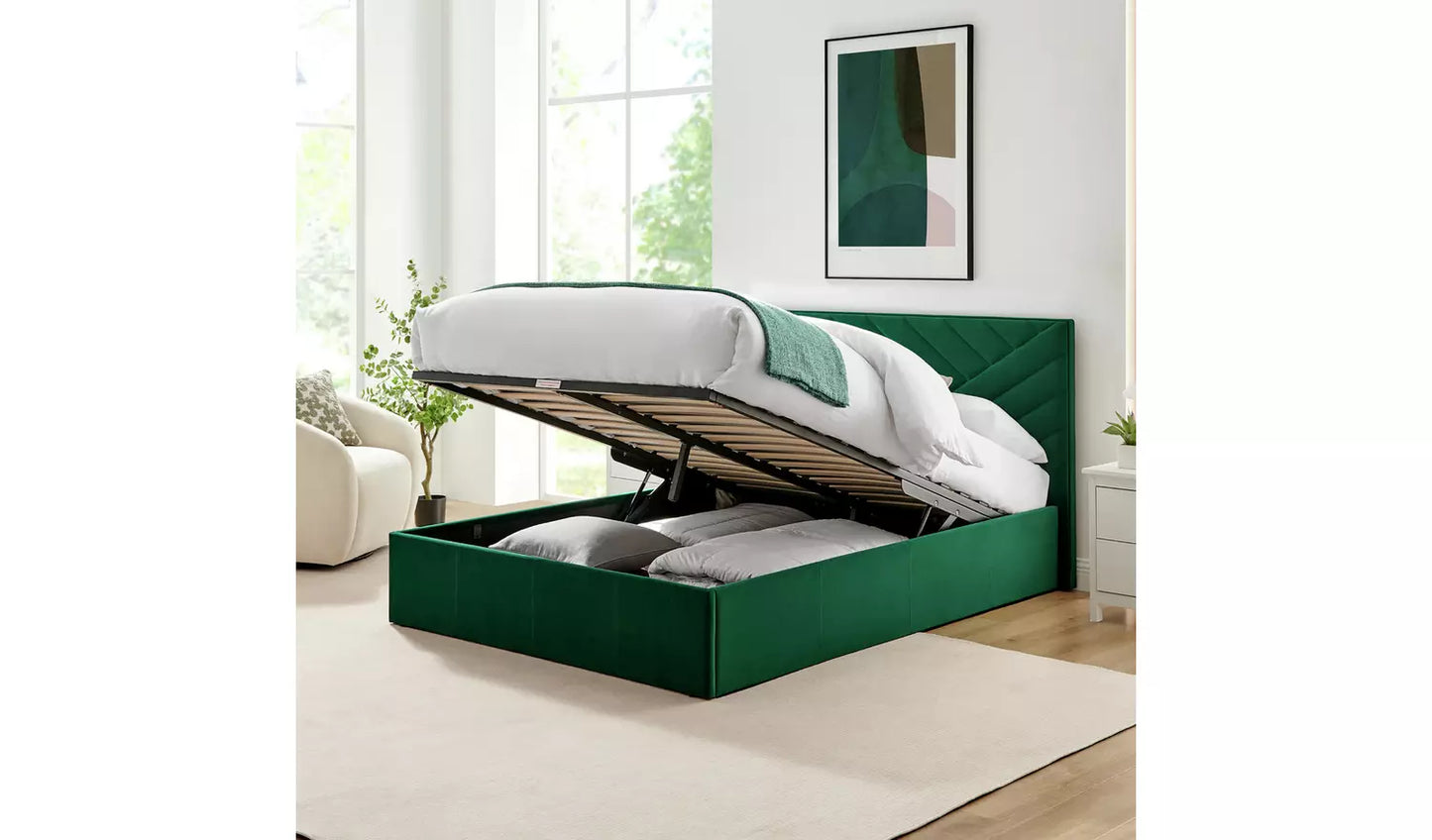 Luca Small Double End Lift Ottoman Bed - Green