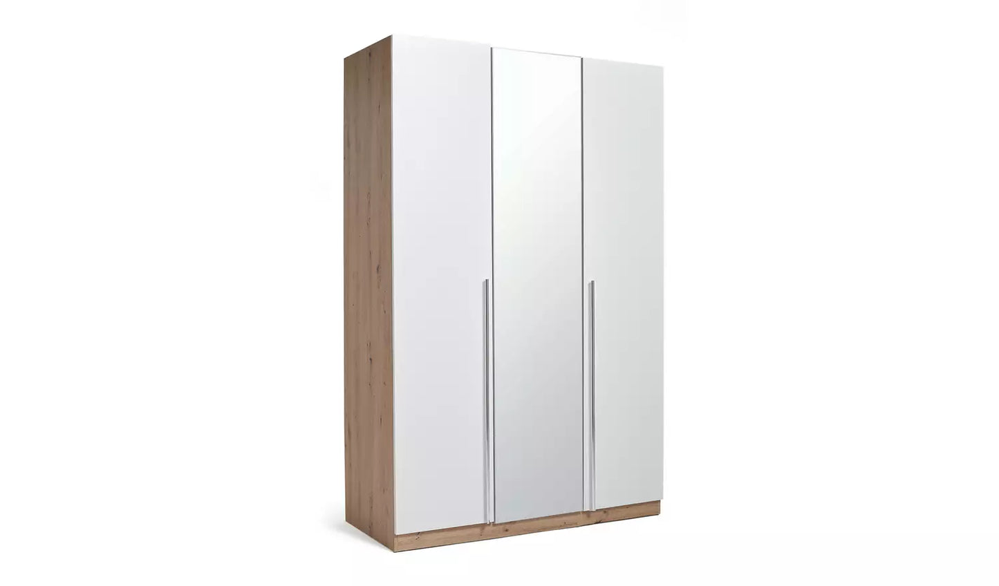 Habitat Munich 3 Door Mirror Wardrobe -White & Oak Effect