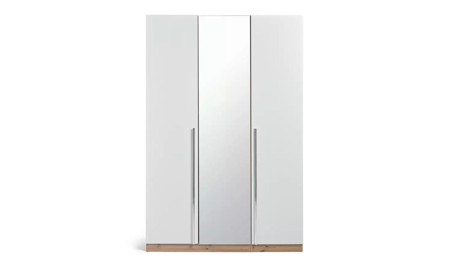 Habitat Munich 3 Door Mirror Wardrobe -White & Oak Effect