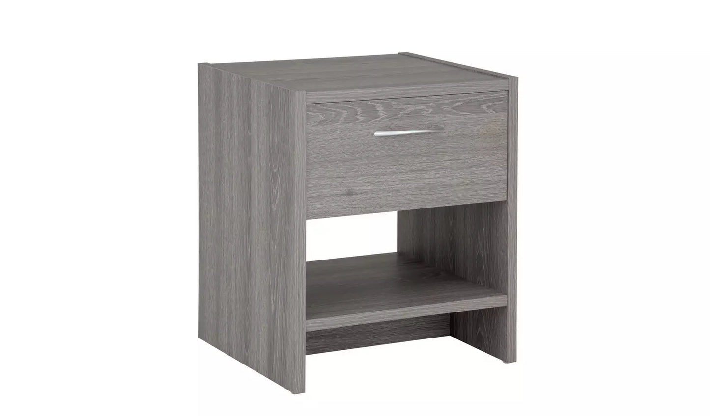 Assembled Seville 1 Drawer Bedside Table - Grey Oak Effect