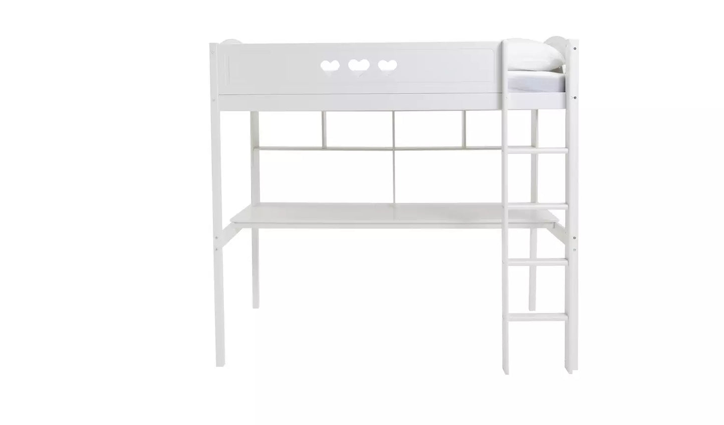 Mia High Sleeper Bed Frame & Desk - White