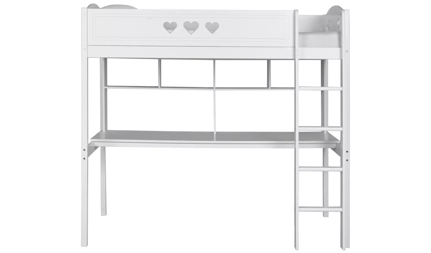 Mia High Sleeper Bed Frame & Desk - White