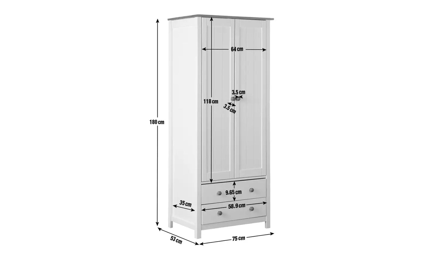 Scandinavia 2 Door 2 Drawer Wardrobe - Two Tone