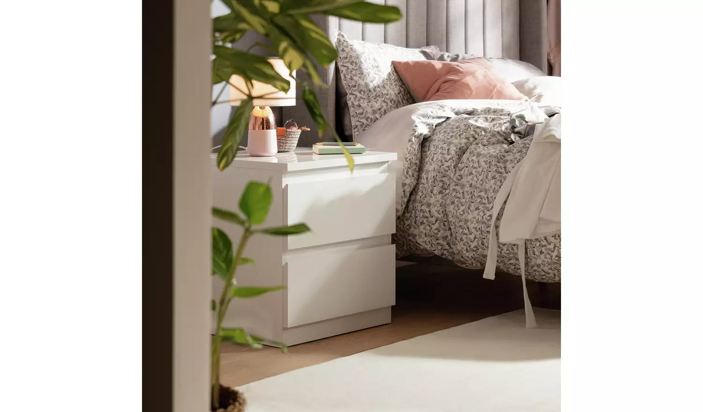 (Damage) Assembled Habitat Jenson 2 Drawer Bedside Table - White Gloss