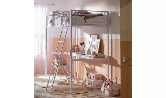 Habitat Riley High Sleeper Metal Bed Frame & Desk - White