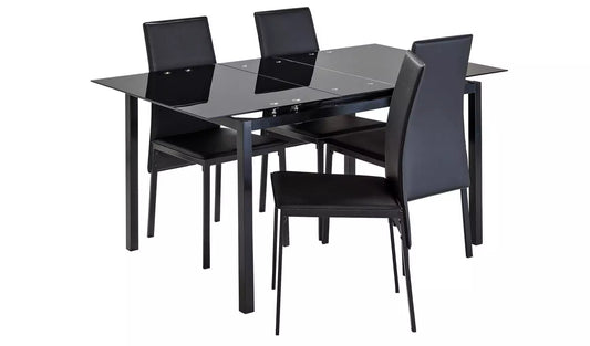 Lido Glass Extending Table & 4 Black Chairs