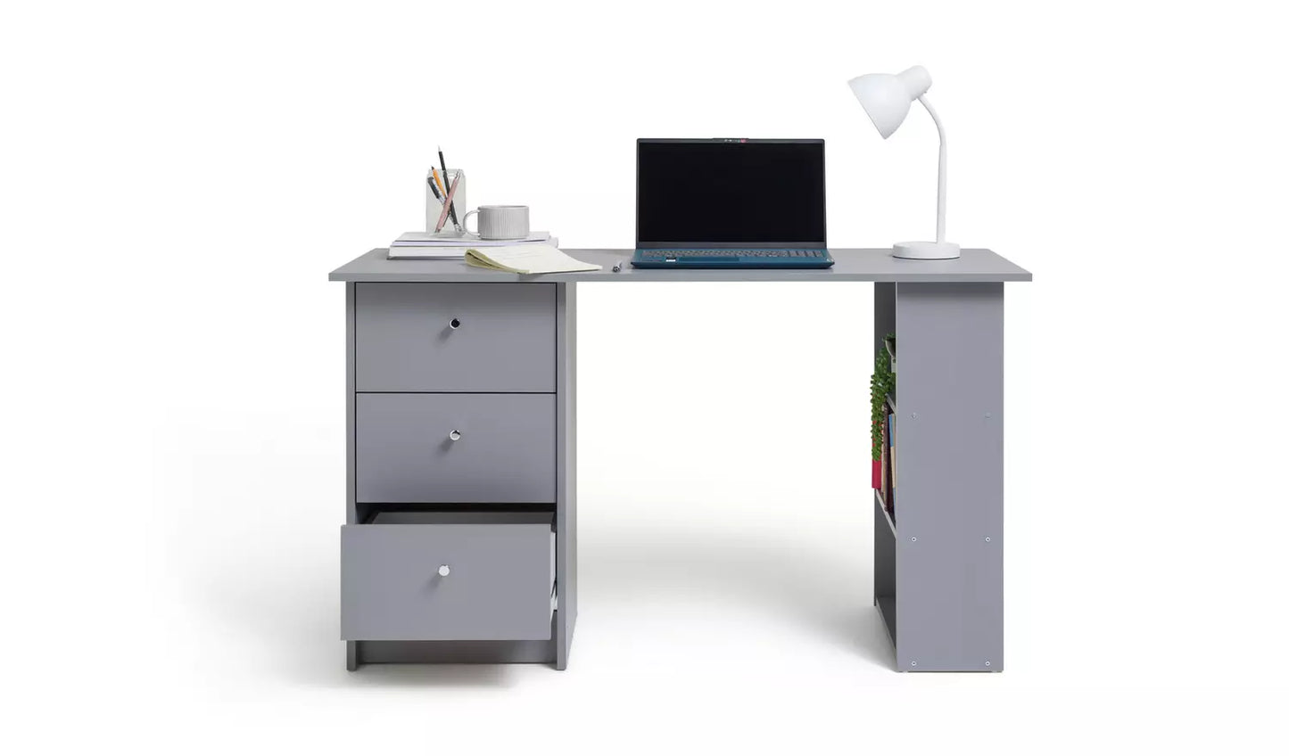 Assembled Malibu 3 Drawer Office Desk - Grey