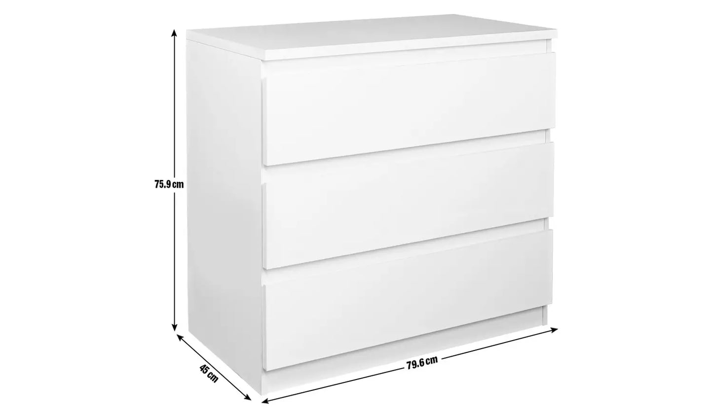 Assembled Habitat Jenson Gloss 3 Drawer Chest - White