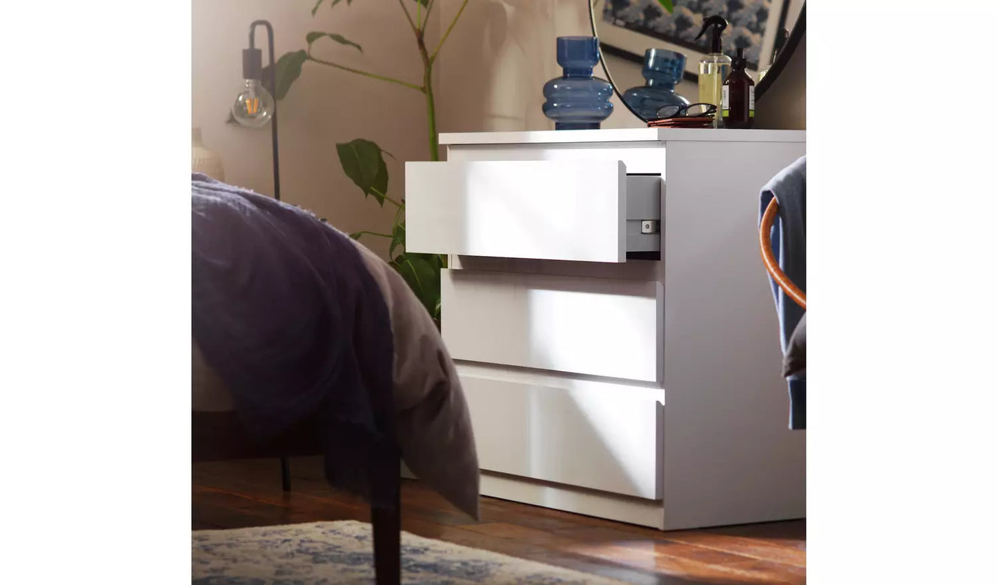 Assembled Habitat Jenson Gloss 3 Drawer Chest - White