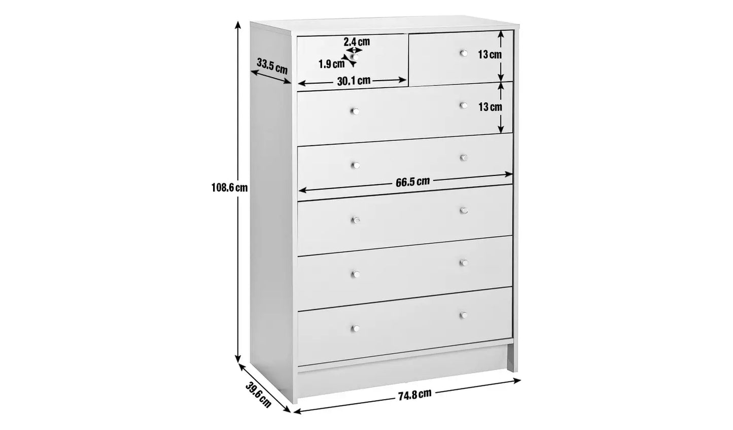 Assembled Malibu 7 Drawer Chest - Grey