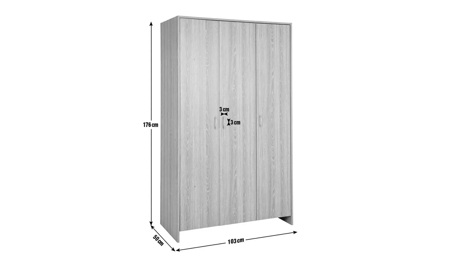 Seville 3 Door Wardrobe - Grey Oak Effect