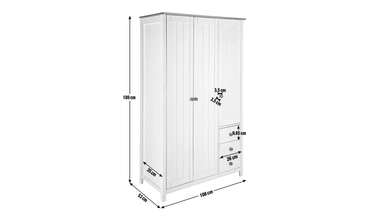 Scandinavia 3 Door 3 Drawer Wardrobe - Two Tone