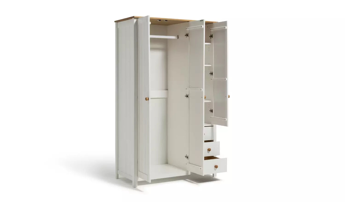 Scandinavia 3 Door 3 Drawer Wardrobe - Two Tone