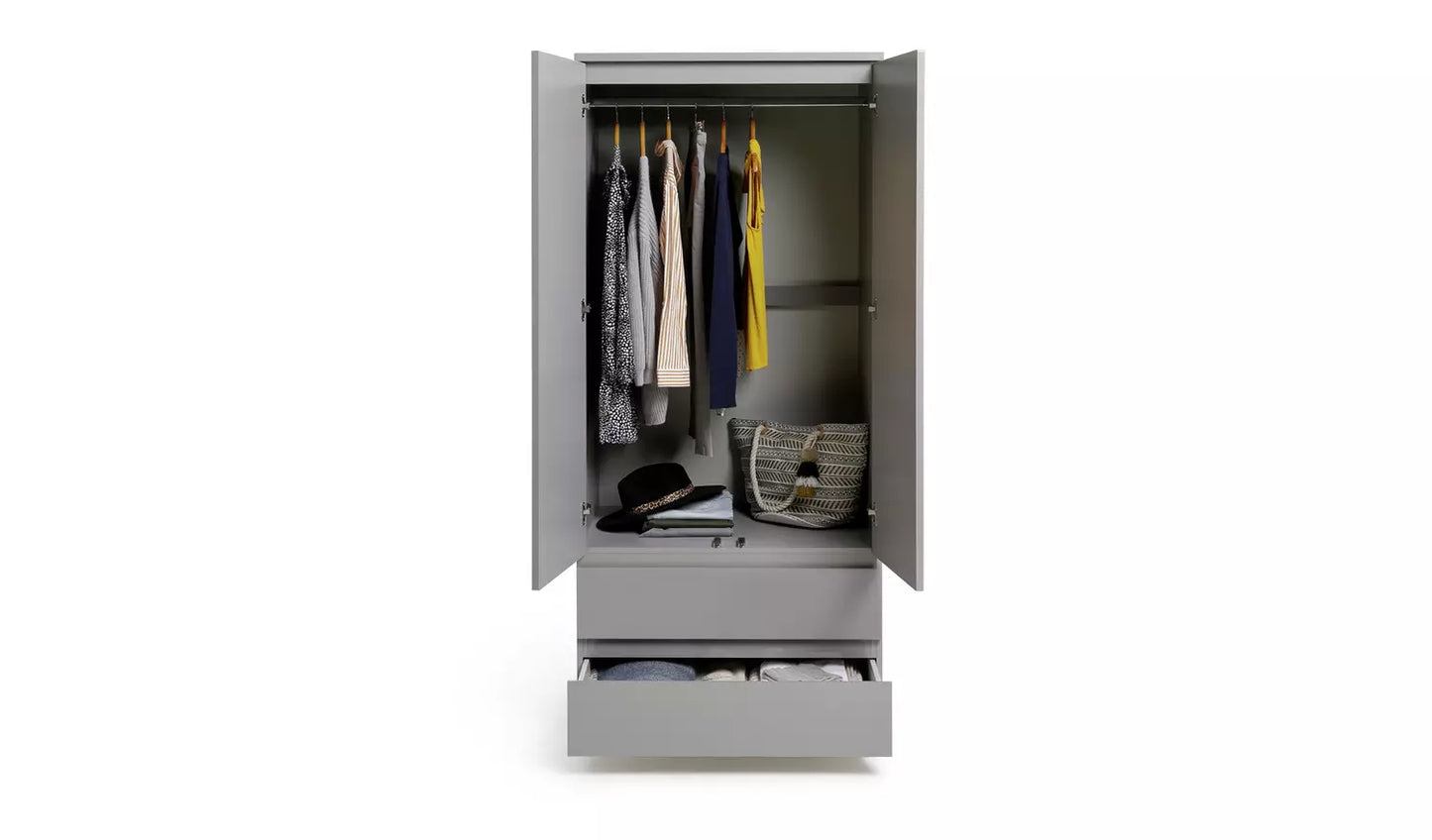 Habitat Jenson 2 Door 2 Drawer Wardrobe - Grey Gloss