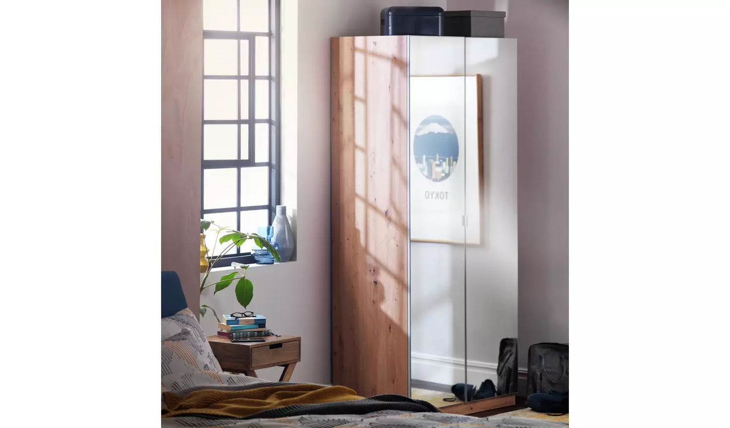 Habitat Munich 2 Door Mirror Wardrobe - Oak Effect