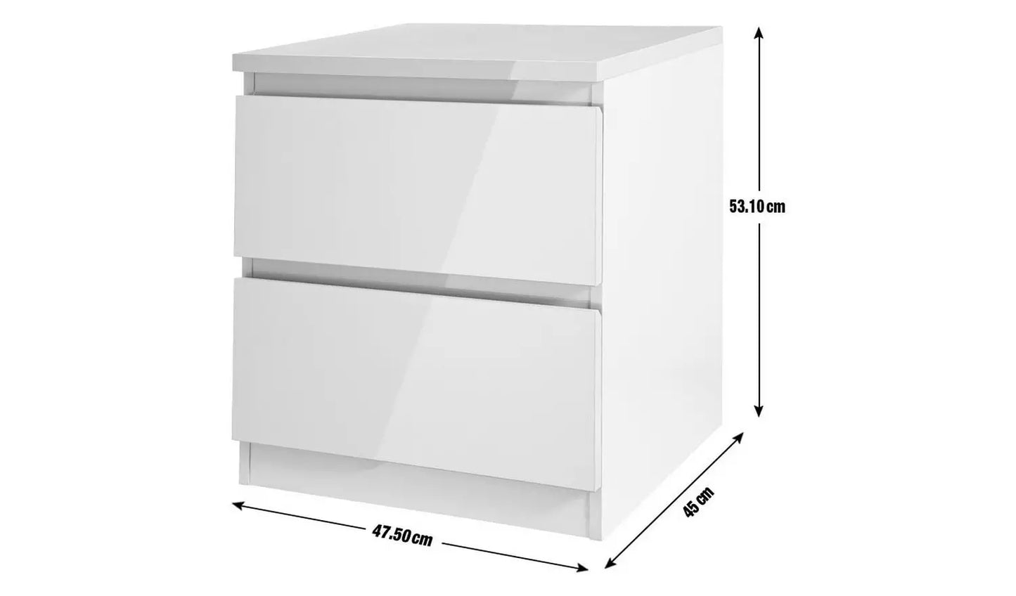 (Damage) Assembled Habitat Jenson 2 Drawer Bedside Table - White Gloss