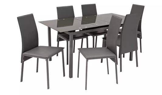 Lido Glass Extending Dining Table & 6 Grey Chairs