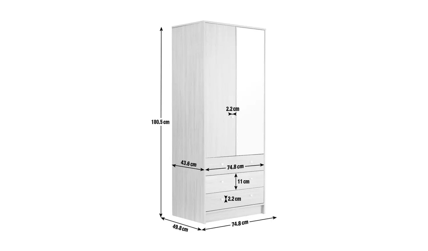 Assembled Malibu 2 Door 3 Drawer Wardrobe - Beech Effect