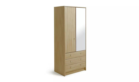 Assembled Malibu 2 Door 3 Drawer Wardrobe - Beech Effect