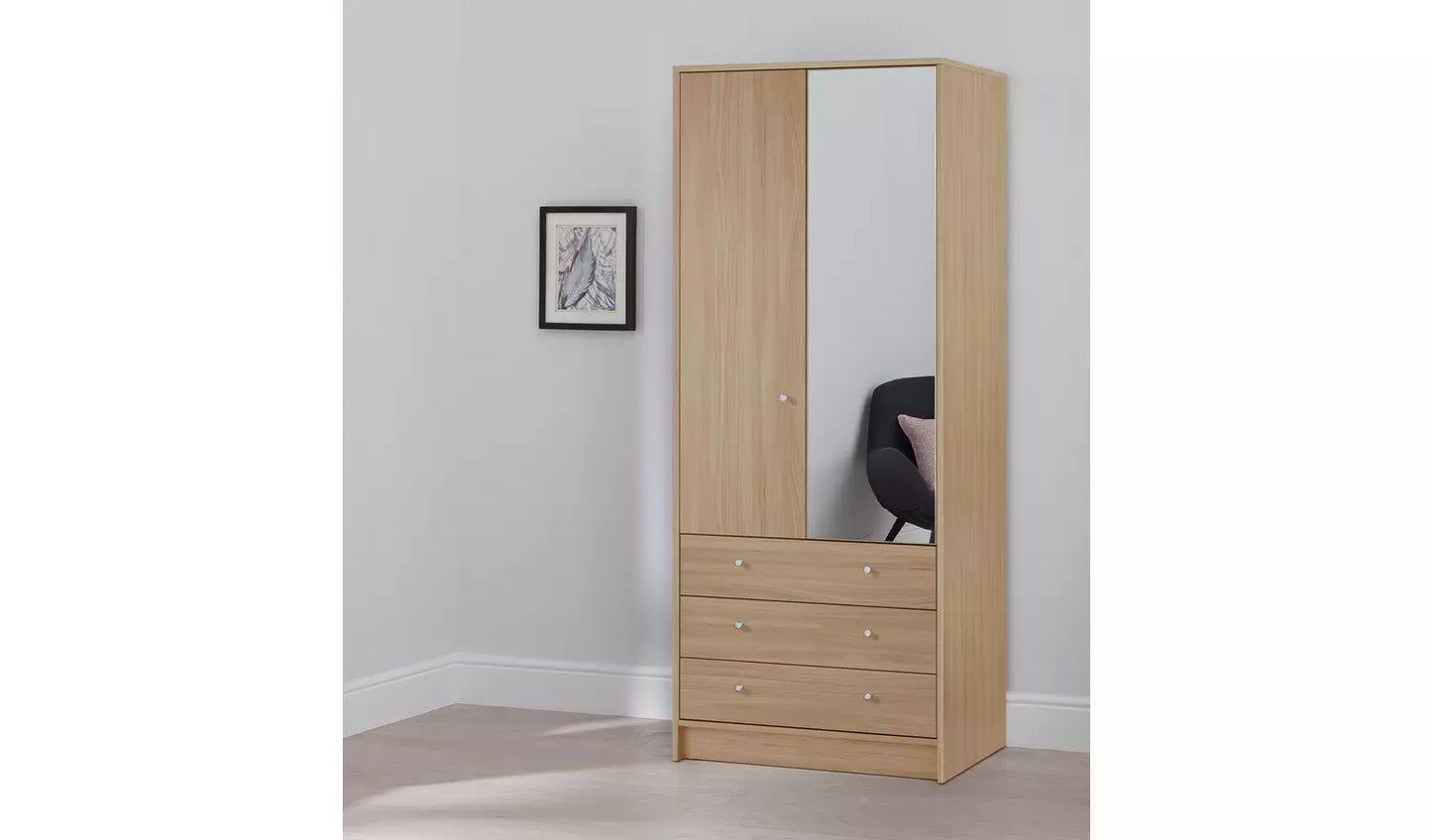 Assembled Malibu 2 Door 3 Drawer Wardrobe - Beech Effect