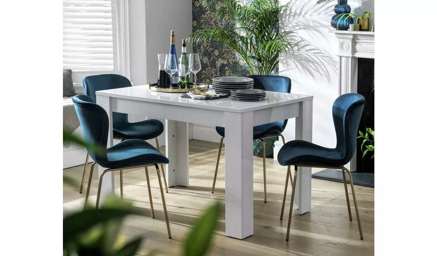 Assembled Miami Gloss 4 Seater Dining Table White & 4 Grey Chairs