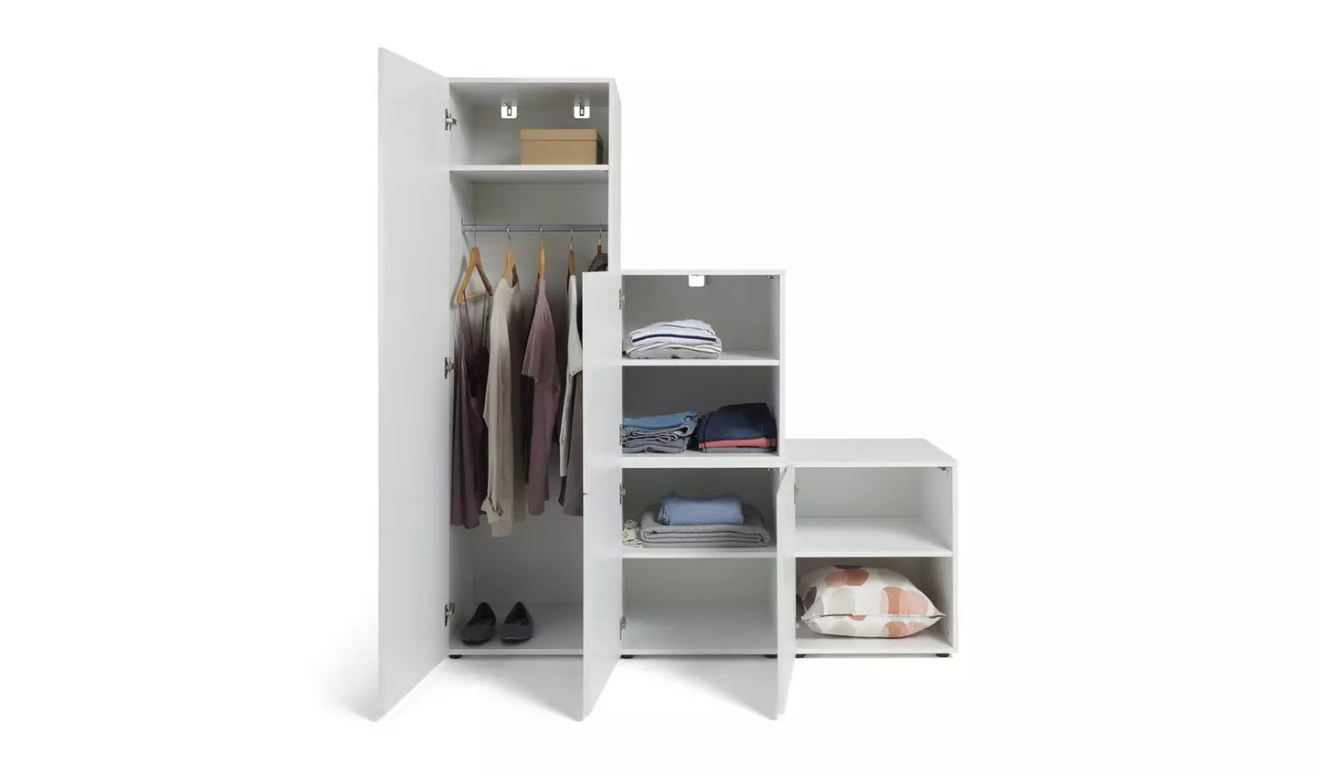 Malibu Stepped Small Storage Wardrobe - White
