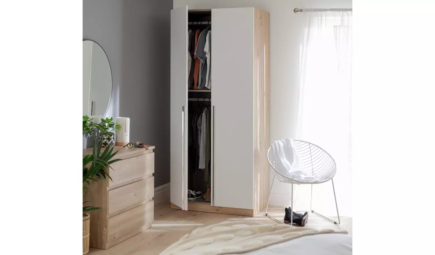 Assembled Habitat Munich 2 Door Wardrobe - White & Oak Effect