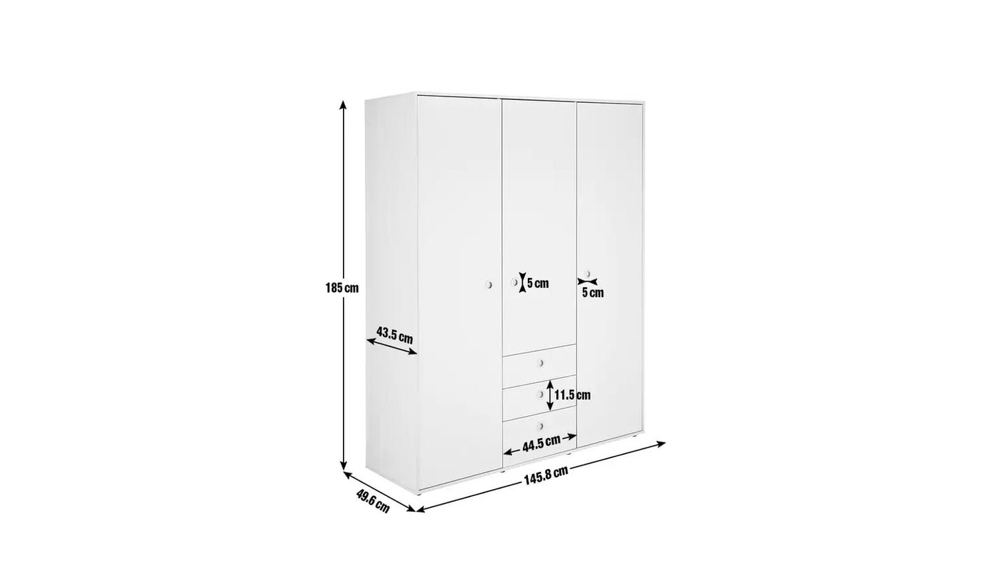 Camden 3 Door 3 Drawer Wardrobe – White & Acacia