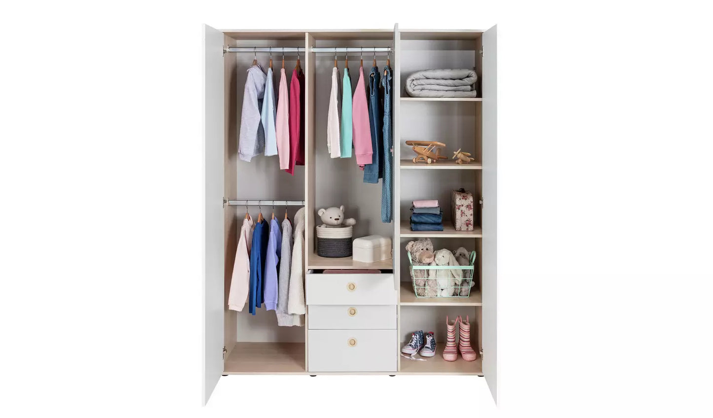 Camden 3 Door 3 Drawer Wardrobe – White & Acacia