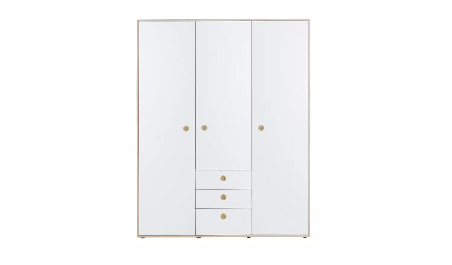 Camden 3 Door 3 Drawer Wardrobe – White & Acacia