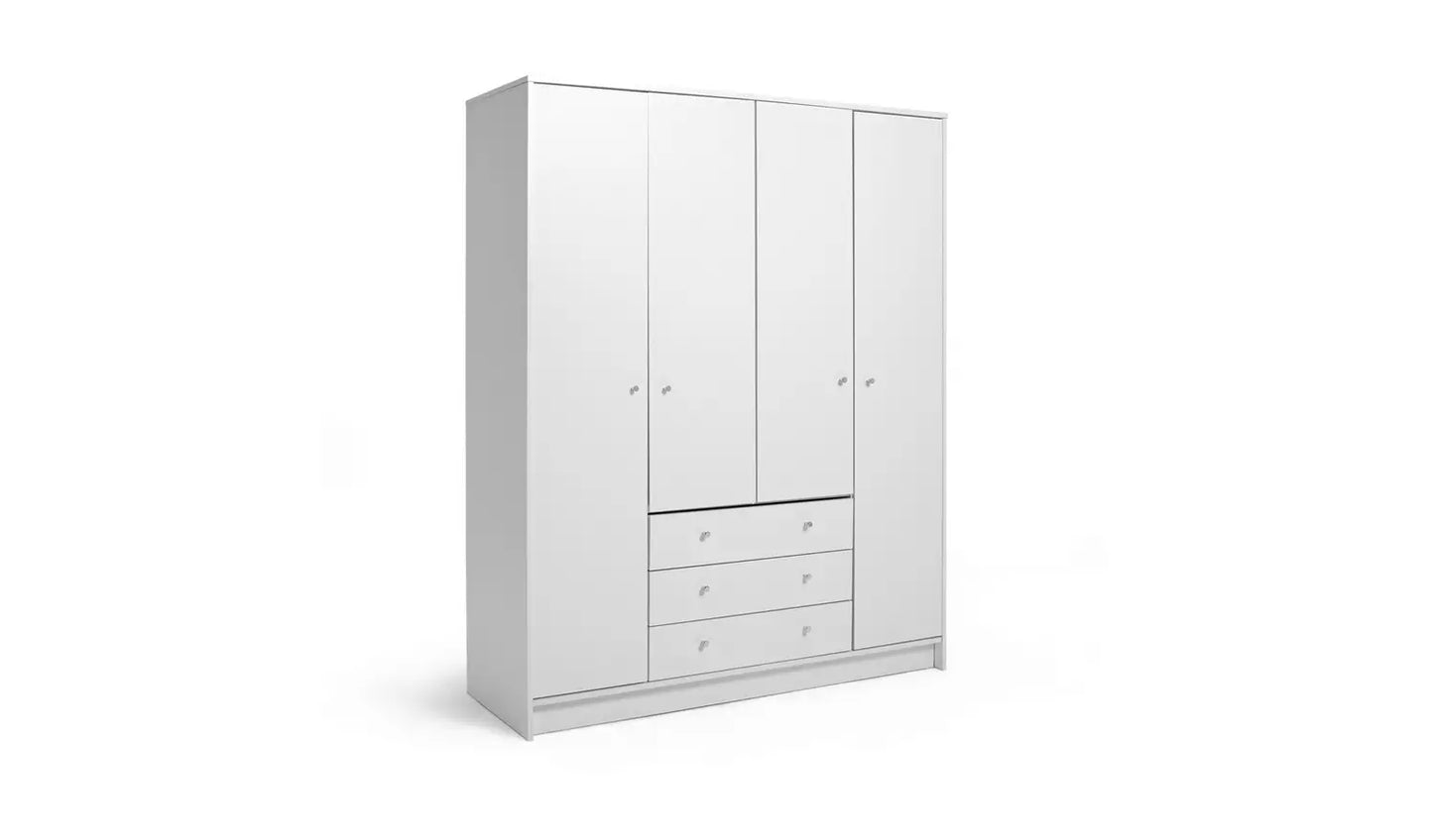 Malibu 4 Door 3 Drawer Wardrobe - White