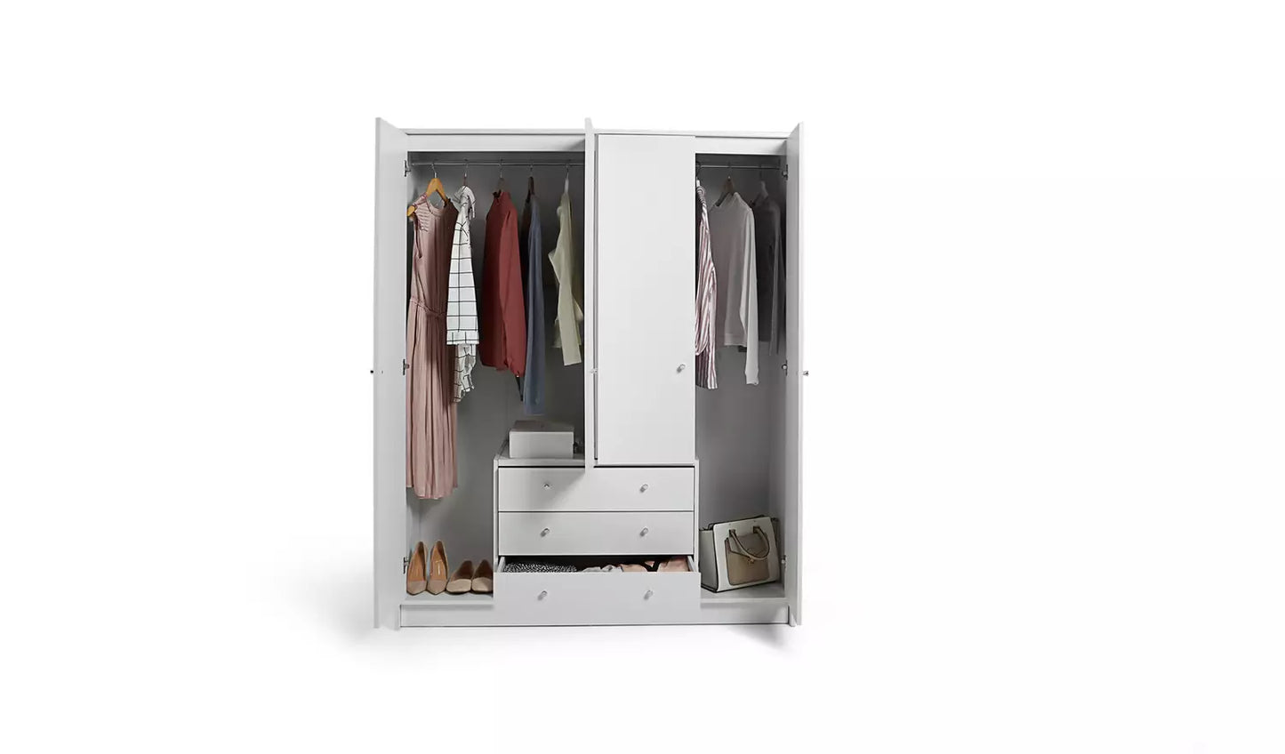 Malibu 4 Door 3 Drawer Wardrobe - White