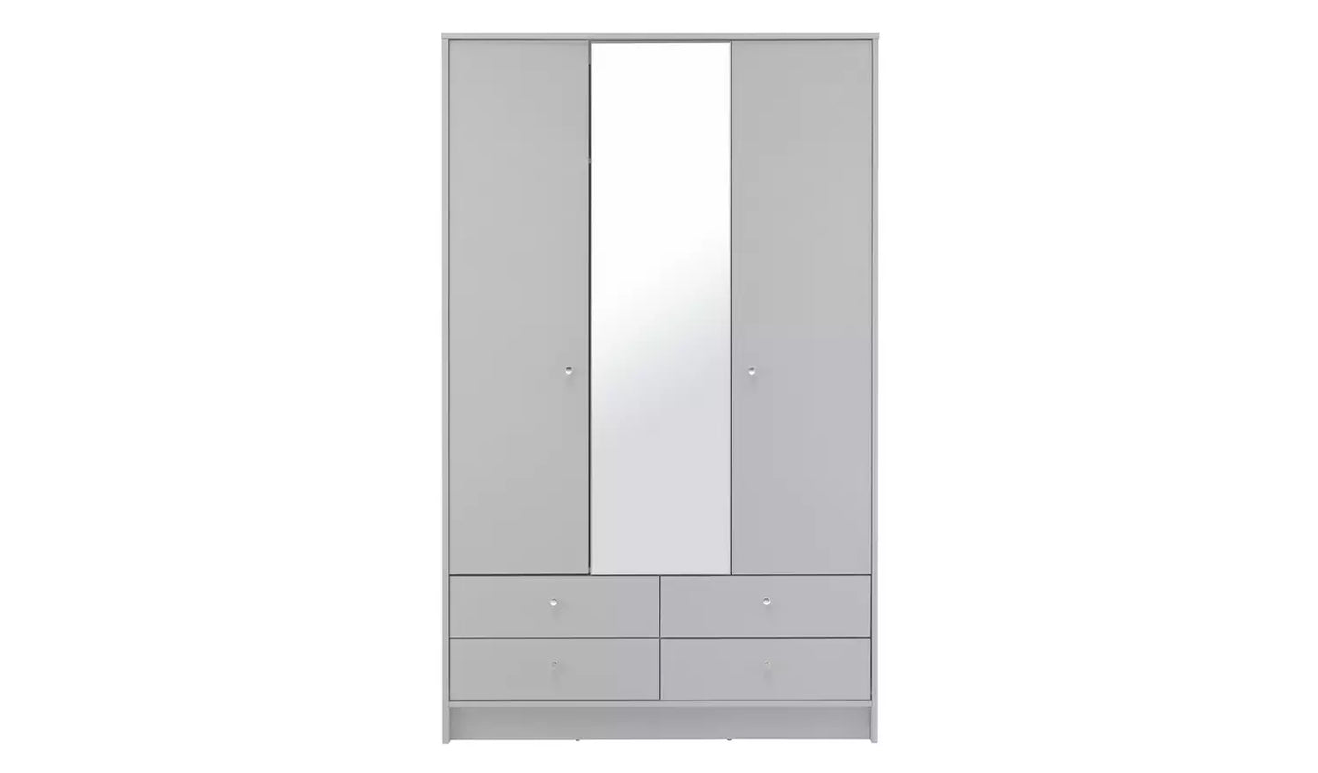 Assembled Malibu 3 Door 4 Drawer Mirror Wardrobe - Grey