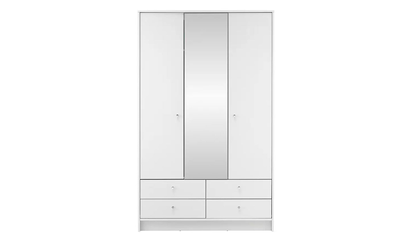 Assembled Malibu 3 Door 4 Drawer Mirror Wardrobe - White