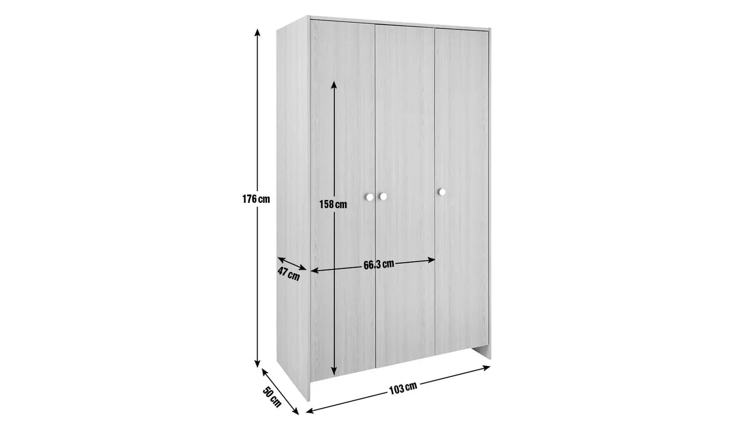 Seville 3 Door Wardrobe - Oak Effect
