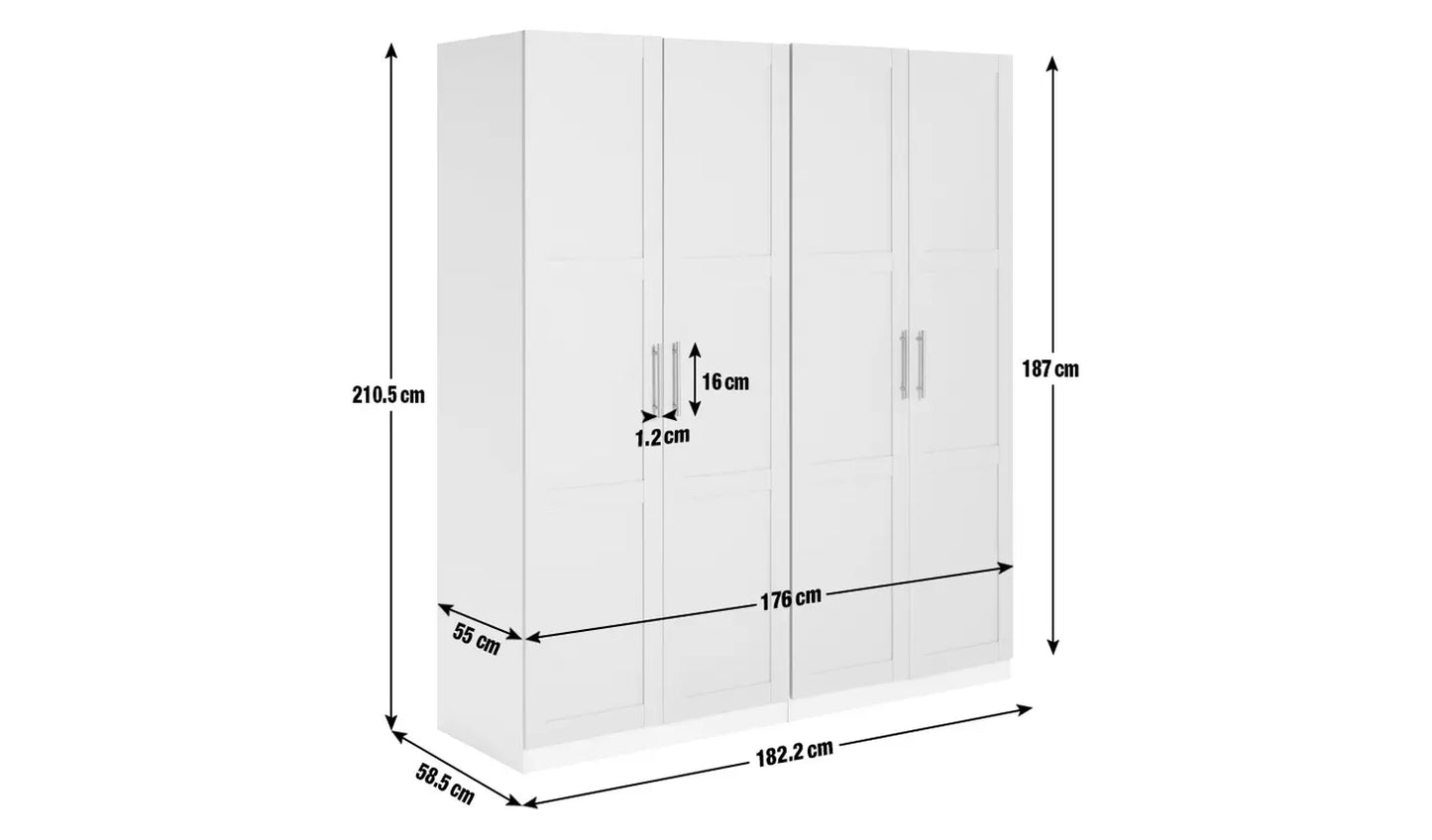 GREY - Habitat Munich Panelled 4 Door Mirror Wardrobe