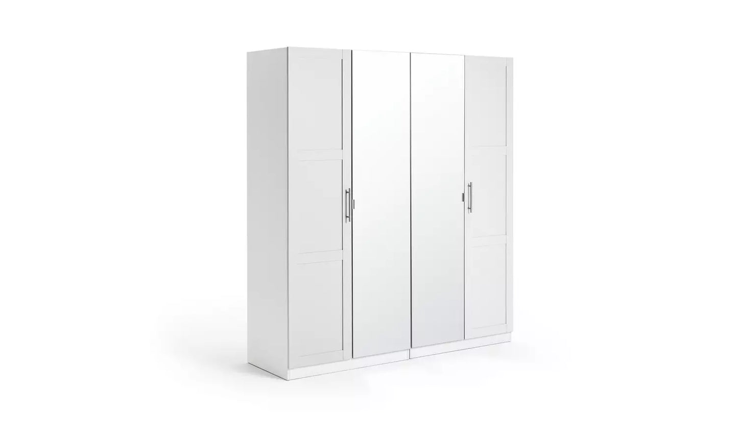 GREY - Habitat Munich Panelled 4 Door Mirror Wardrobe